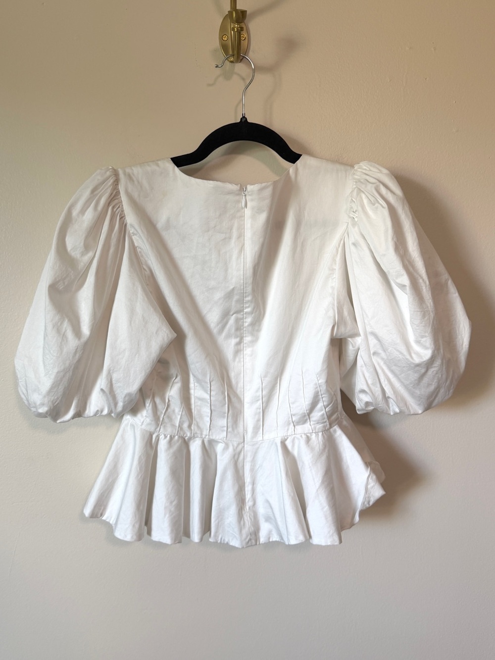 Hunter Bell white Camille puff-sleeve peplum pleated scoop neck top blouse sz 2 - Picture 4 of 7